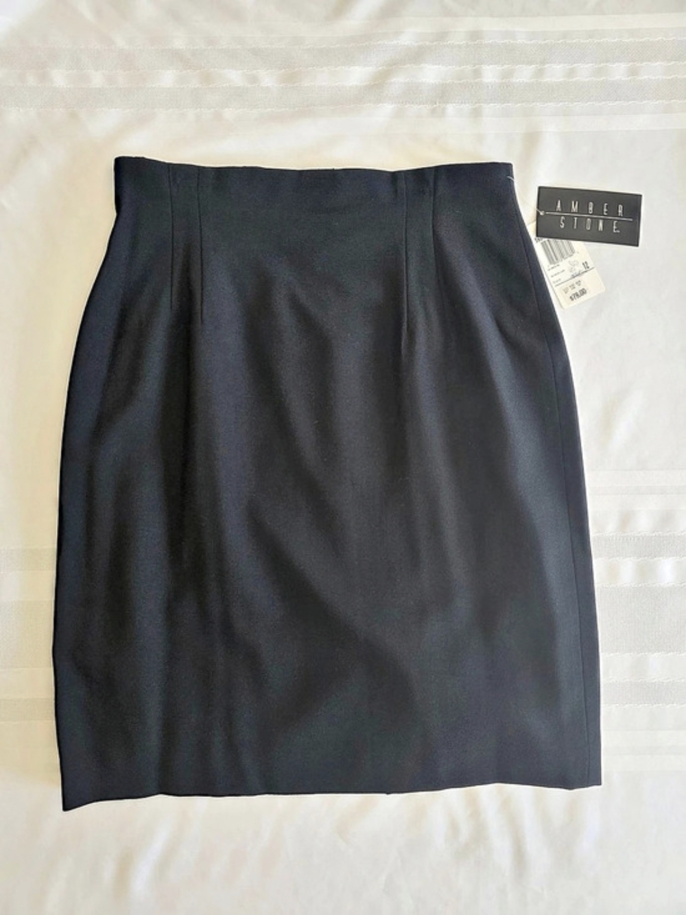 VTG Amber Stone Wool Pencil Skirt Black Size 12 NWT USA Office Workwear